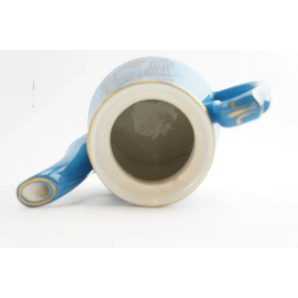 Hall Teapot Blue Gold Colonial‎ Fireplace Hearth 6 Cup Ceramic 0066 Good